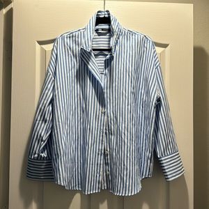 Zara blue and white striped poplin blouse